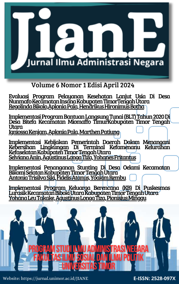 					View Vol. 6 No. 1 (2024): JianE: Jurnal Ilmu Administrasi Negara
				